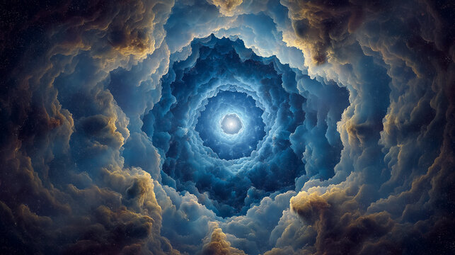 Celestial Cloudscape, Dreamlike Portal View through Ethereal Heavenly Sky Abstract