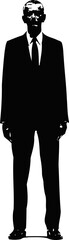 standing office man silhouette  in black and white illustration