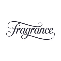Fragrance written in a joining script style with a bold stroke on a simple background in vector format, created in a typography logo style