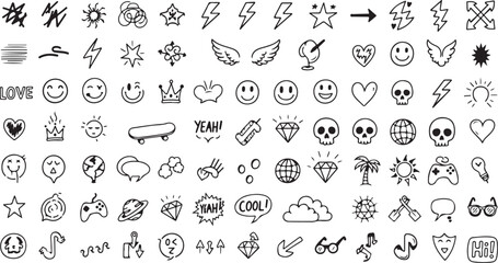 hand drawn alphabet icon vector set 