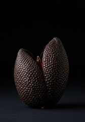 Unique nocturnal fruit with a dark, textured skin and intriguing, wing-like contours, offering a mysterious and exotic natural treat. (137 characters) ,healthy choice ,mysterious fruit ,plant based