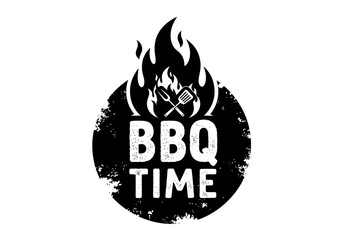 Rustic BBQ Time Flame Vector Logo - Grilling & Outdoor Cooking Event Emblem