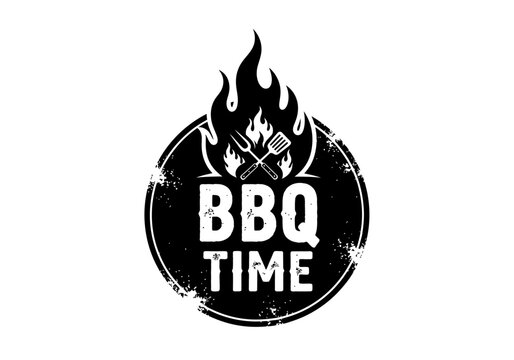 Rustic BBQ Time Flame Vector Logo - Grilling & Outdoor Cooking Event Emblem