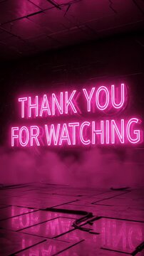 Pink Neon Thank You For Watching Text With Smoke Effect