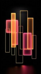 Geometric Neon Shapes on Black Background for Design