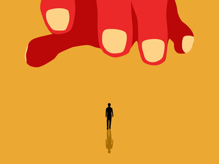 small businessman with giant hands