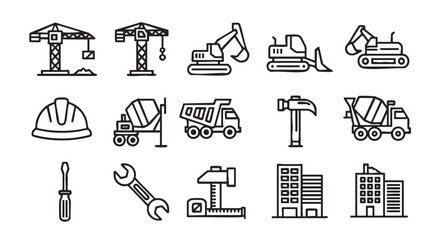 Construction Equipment Icons Seamless Pattern with Cranes and Tools Vector