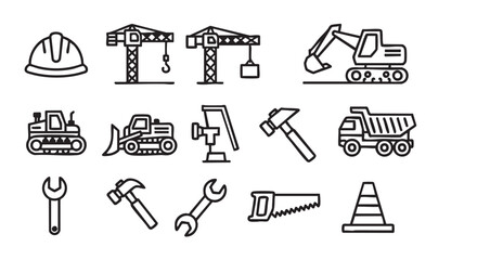 Construction Site Black and White Icon Set Vector Illustration