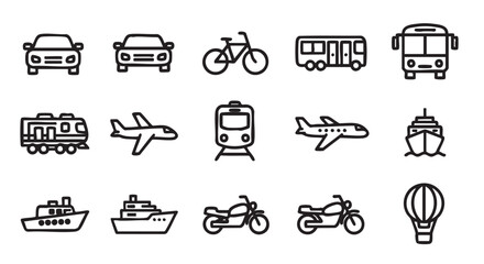 Diverse transportation methods vector icons set on white background illustration