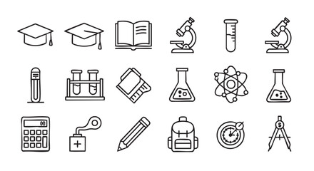 Education and learning concept with graduation cap and science equipment