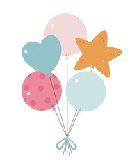 A cute, minimalist Scandinavian-style balloon bundle with heart, star, and polka dot shapes in pastel colors. Perfect for kids decor, party prints, and nursery design.