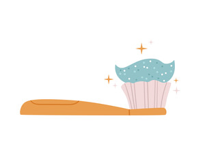 Cute pastel illustration of a toothbrush with sparkly toothpaste. Scandinavian, minimalist, and kid-friendly clipart for hygiene posters, products, or baby routines.