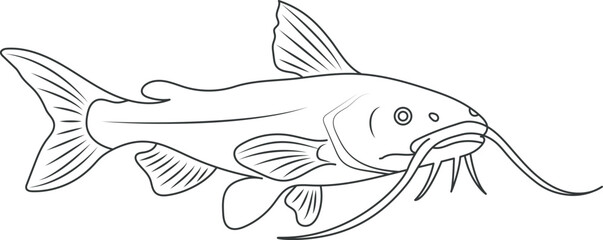 Catfish line art vector.