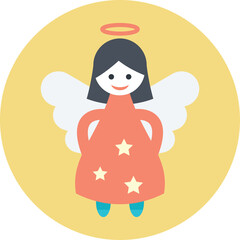 Illustration Of A Cute Angel With Wings And Halo Wearing A Star Embellished Dress With A Transparent Background