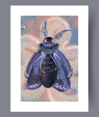 Decorative insect print featuring pastel strokes and detailed antennae © Volha