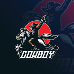 Cowboy mascot logo design vector. Cowboy illustration with horses.