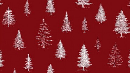 Obraz premium White Christmas trees pattern on red background pine tree 1
