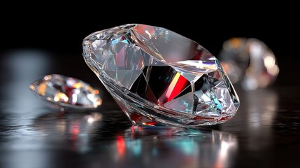 Glittering and Sparkling Diamonds on a Dark Table Surface Captivating Reflection and Refraction of Light