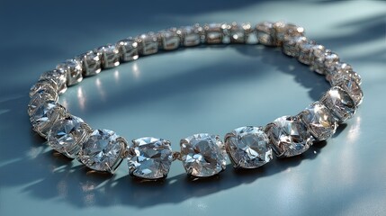 Elegant diamond necklace with silver links showcasing sparkling brilliance and luxury appeal on a soft blue background