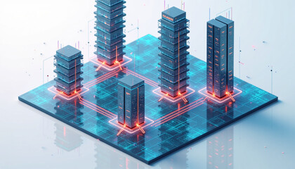 Futuristic Isometric AI Data Tower Array