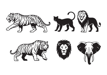 Naklejka premium Silhouette collection of wild animals isolated on for your design