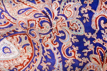 Blue and brown paisley patterned fabric