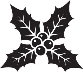 Obraz premium Black silhouette of holly leaves and berries on white background christmas winter