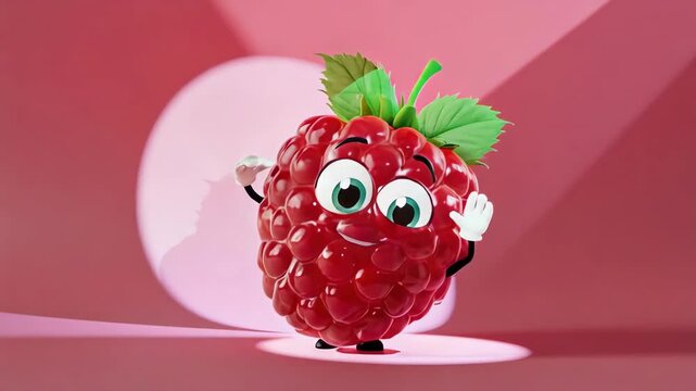A cheerful raspberry character waving
