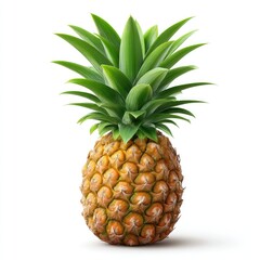 Fototapeta premium Fresh pineapple with green leaves on white background for tropical food design and decoration