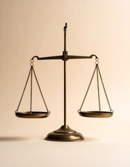 A classical, symmetrical representation of law, with a balance scale made of bronze. The design suggests fairness and judgment