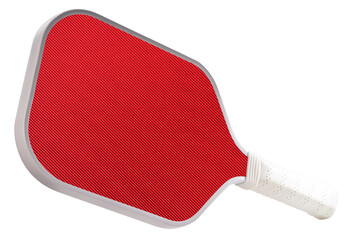 Red pickleball paddle isolated on white with clipping path, modern sports equipment for pickleball training and gameplay.