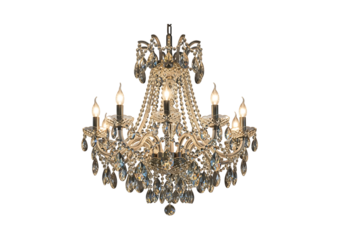 Elegant crystal chandelier with candle lights isolated on transparent background