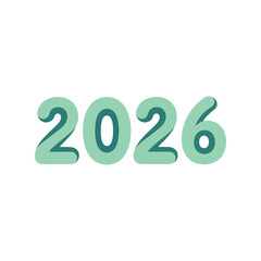 Mint green 2026 numbers new year celebration future date typography isolated on white background