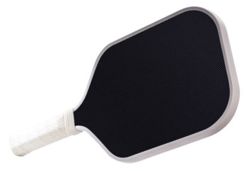 Black pickleball paddle isolated on white with clipping path, modern sports equipment for pickleball training and gameplay PNG file.