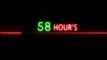 58 Hours timer illustration number. Neon countdown timer. Counting clock icon.