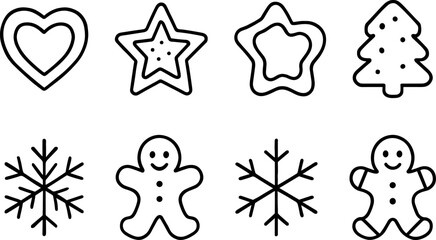 Obraz premium Vintage Christmas toys and gifts icons set. Rocking horse, nutcracker, teddy bear, decorations. Outline vector illustrations