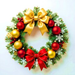 Festive Christmas Wreath Illustration with Red Text – Merry Christmas & Happy New Year