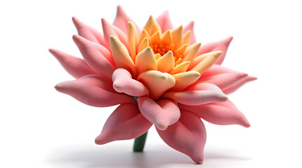 A beautiful pink and yellow lotus flower showcasing intricate petal details against a soft white background.