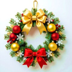 Festive Christmas Wreath Illustration with Red Text – Merry Christmas & Happy New Year
