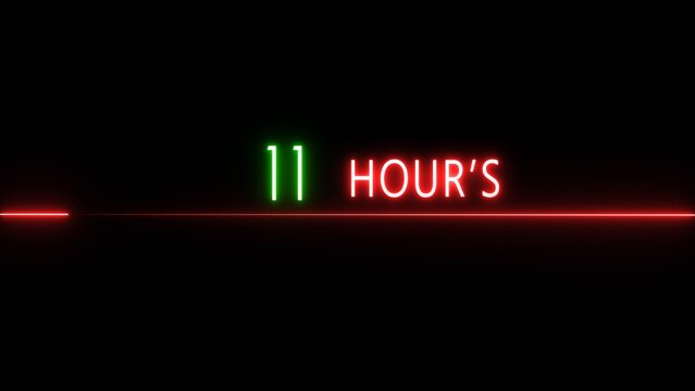  11 Hours timer illustration number. Neon countdown timer. Counting clock icon.
