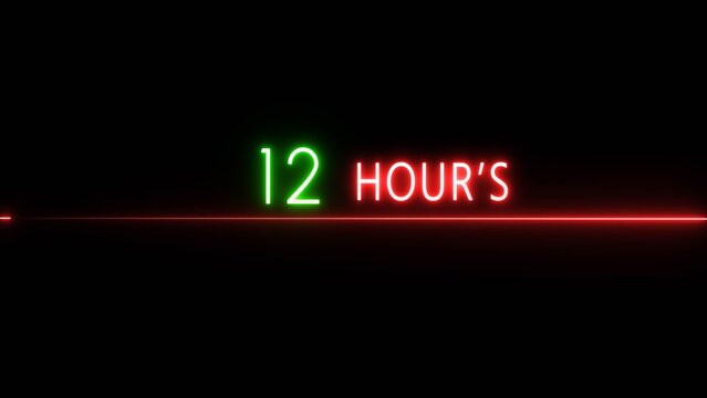 12 Hours timer illustration number. Neon countdown timer. Counting clock icon.