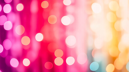 Fototapeta premium Abstract Christmas background featuring vibrant bokeh lights in shades of pink and yellow, providing ample copy space for text and festive designs