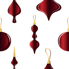 pattern with Christmas tree toys of different sizes and shapes with a beautiful red gradient, for holiday printing, applications or textiles