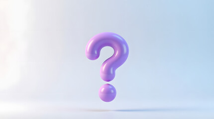A glossy purple question mark floating against a soft gradient background.
