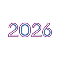 Year 2026 neon numbers futuristic typography new year celebration isolated on white background