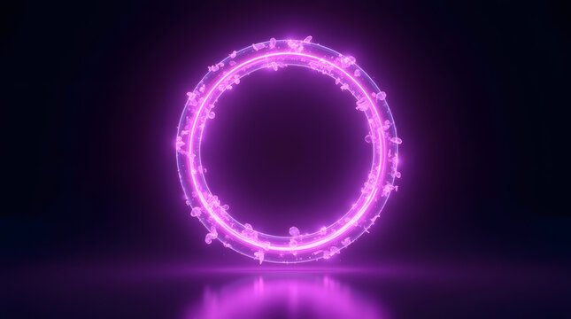A vibrant, glowing pink circle with intricate designs, radiating energy in a dark environment.