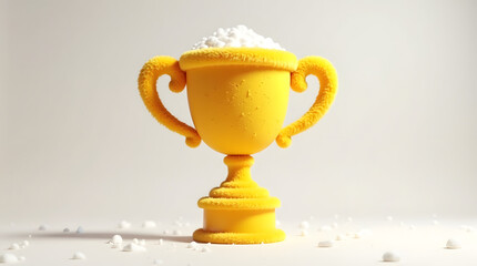 A vibrant yellow trophy filled with white candy, showcasing fun and celebration.