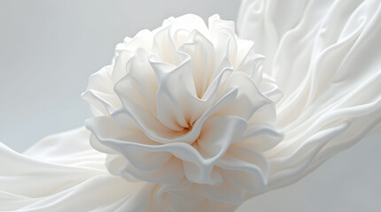 A stunning white fabric flower showcases elegant folds and textures against a soft, light background.