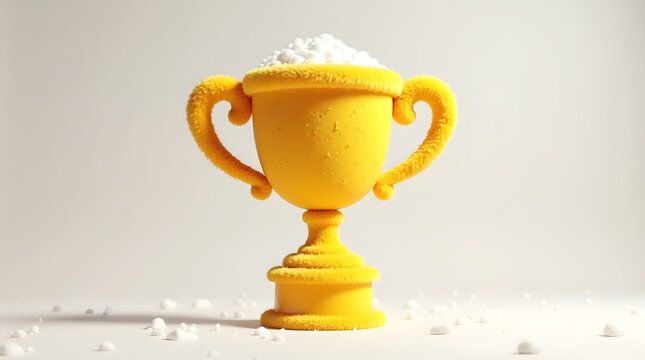 A vibrant yellow trophy filled with white candy, showcasing fun and celebration.