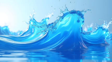 Vibrant blue water waves with splashes creating a dynamic and refreshing scene.